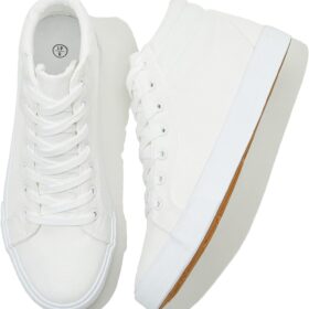 Men's White Canvas Shoes High Top Canvas Sneakers Classic Lace-Up Walking Shoes Lightweight Soft Casual Shoes Tennis Shoes