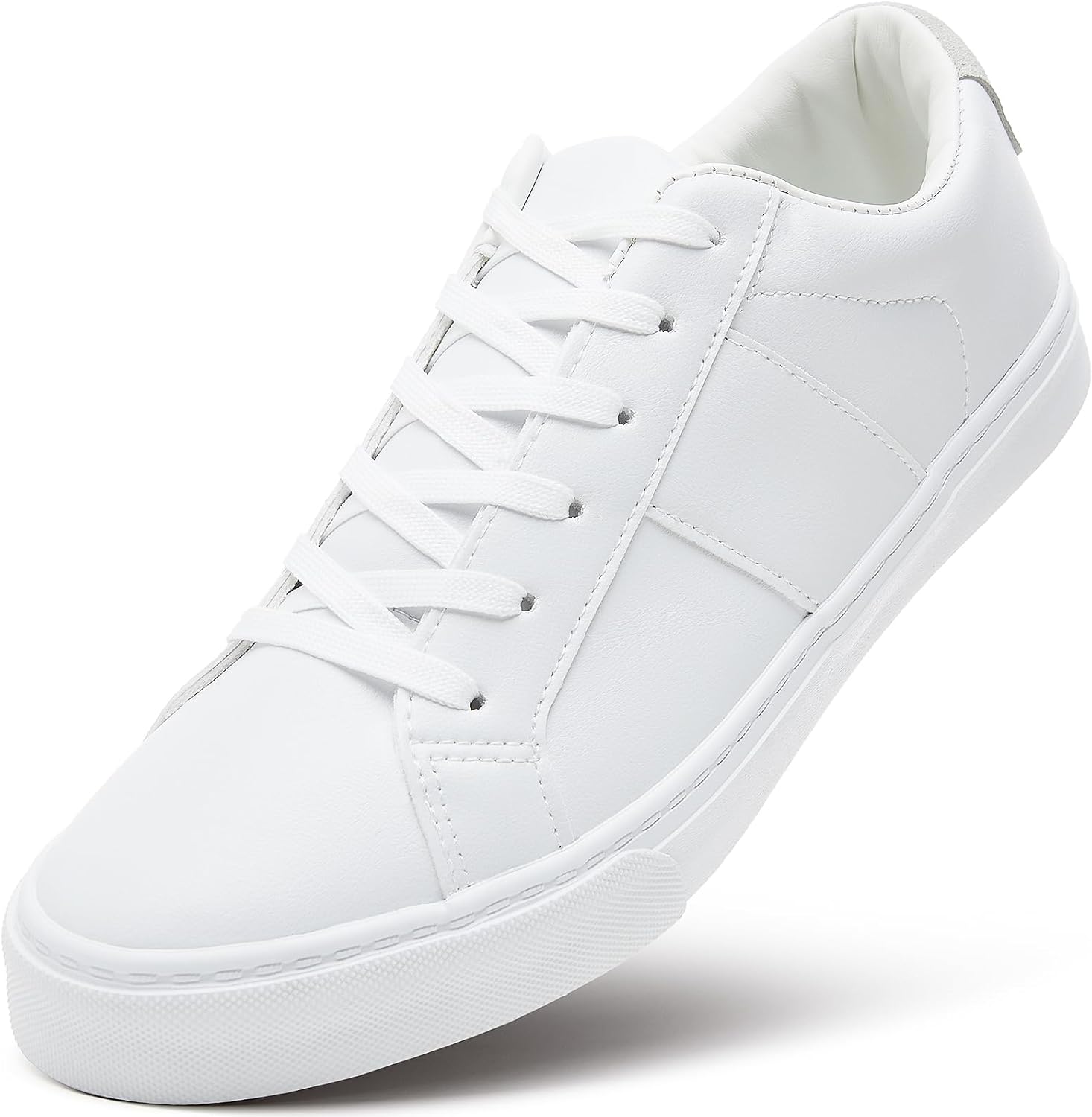 Men's White Synthetic Leather Lace-Up Sneakers