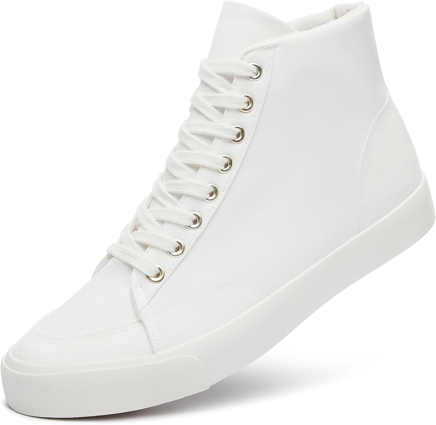 Men's White High Top Sneakers Black Canvas Casual Shoes Comfortable Fashion Sneakers Lace Up Tennis Shoes