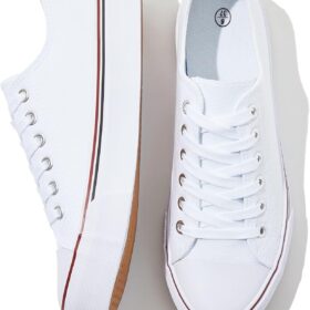 Women's White Low-Top Canvas Lace-Up Sneakers