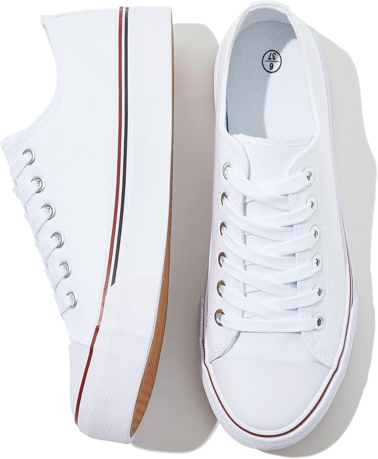 Women's White Low-Top Canvas Lace-Up Sneakers